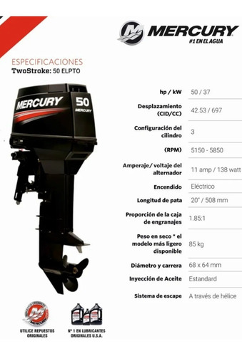 Imagen 2 de 5 de Mercury 50 Hp 2t Full Power Trim 0hs. 2022 Entrega Ya!!
