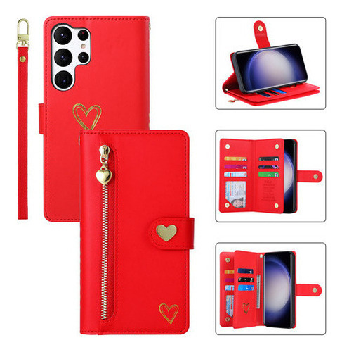 Jing Funda De Piel Tipo Cartera Con Cremallera Para Samsung