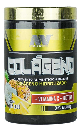 Colágeno Hidrolizado, Advance Nutrition, Vitamina C, Biotina Sabor Piña Coco