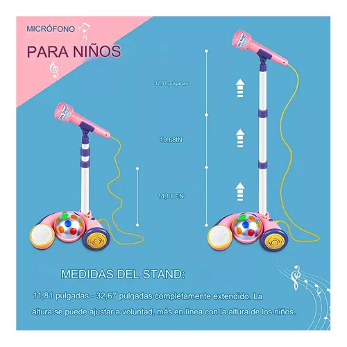 Microfono Pedestal Karaoke Niños Con Luces De Fiesta Juguete Color Rosa  claro