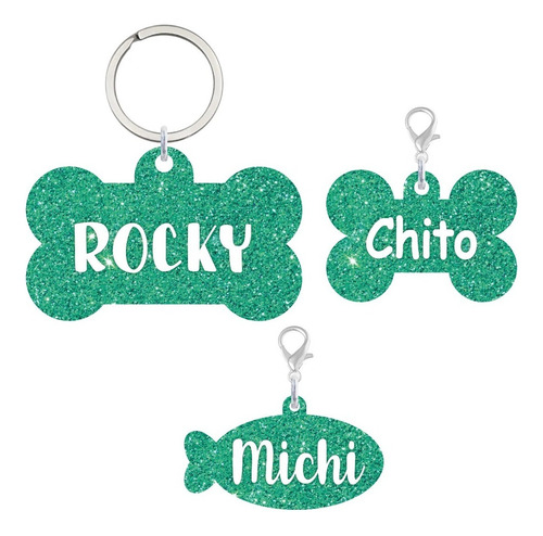 Plaquita Personalizada Para Gato O Perro Color Verde Pez