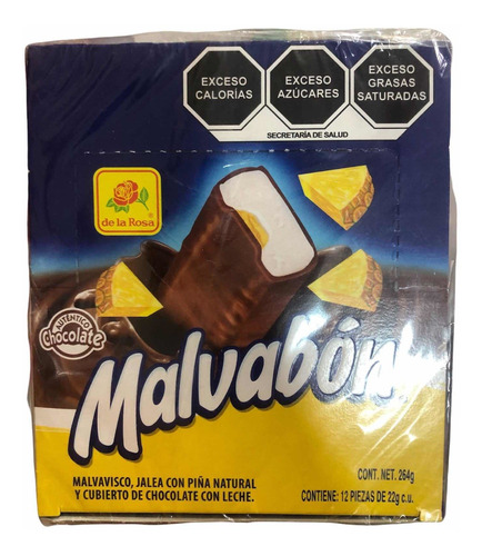 Malvavisco Con Chocolate Piña Malvabón 12 Pzas De 22 G C/u