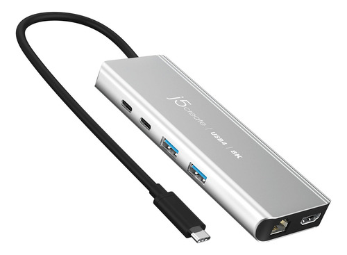 J5create Hub Multifunción Usb4 8k - 8k60/4k144 Hdmi, Ethernet 2.5g, Carga Pd, Puertos Usb-a De 10 Gbps, Puertos Usb-c De 10 Gbps, Compatible Con Dispositivos Macbook, Windows, Thunderbolt 3/4 Y Usb4