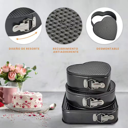 3 Moldes Para Pasteles Desmontables Corazón Círculo Cuadrado