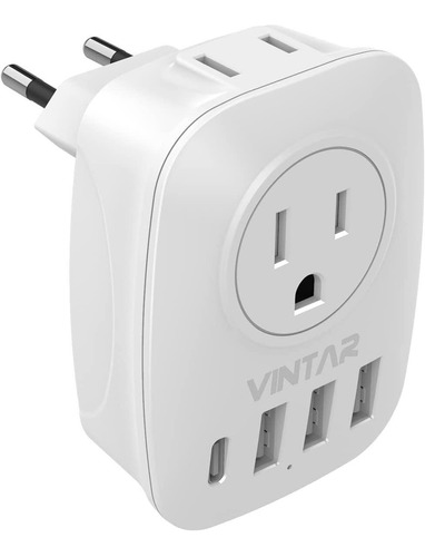 Adaptador De Enchufe Vintar, 6 En 1, 2 Tomas, 3 Usb, 1 Usb-c