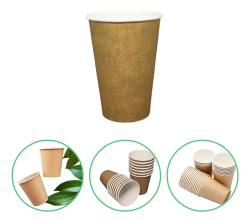 100un Copo Papel Biodegradável Térmico Água Café 200ml Kraft