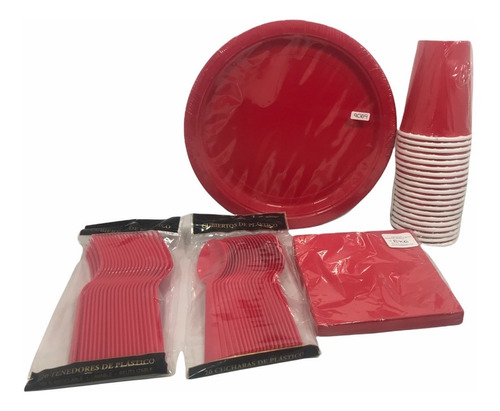 Kit Premium P 20 Rojo Desechables Carton Plato Vaso Cubierto