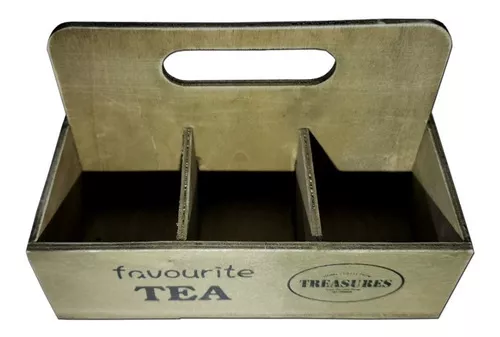 Caja madera almacenaje té infusiones 6 compartimientos estilo vintage