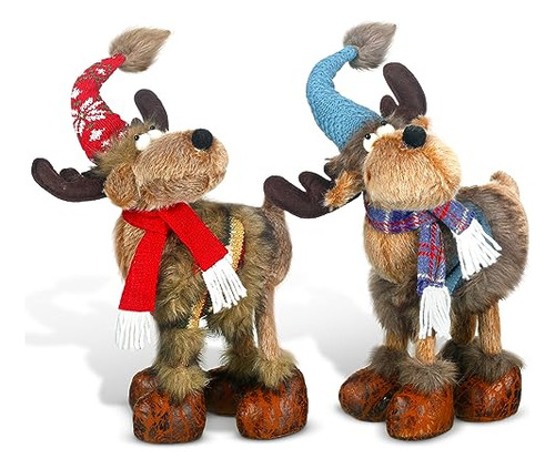 2 Pcs Christmas Reindeer Decoration Plush Stuffed Xmas ...