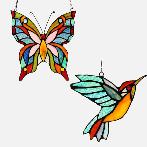 Kleeglee Colgante Ventana Cristal Mariposa + Pajaro Hecho