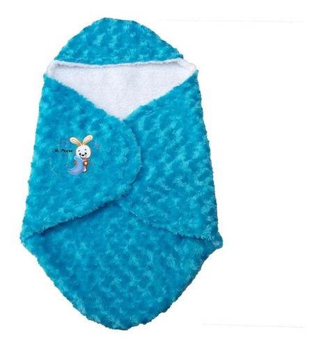 Cobija Para Bebe Azul Reverso Blanco Conejo Abrazando Luna