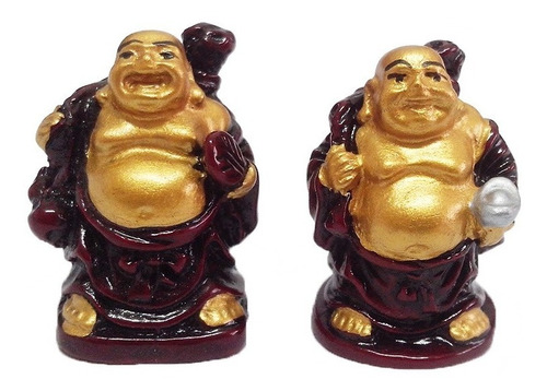 Imagem 6 de 8 de Estatueta Buda Em Resina Vinho Com 6 Pçs 3,5cm Novo