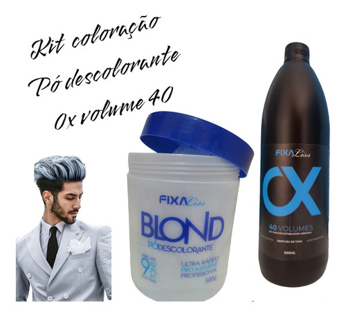 Kit Descolorante Fixa Profissional  Descolorante Profissional Fixa Platinum neve tom branco para cabelo