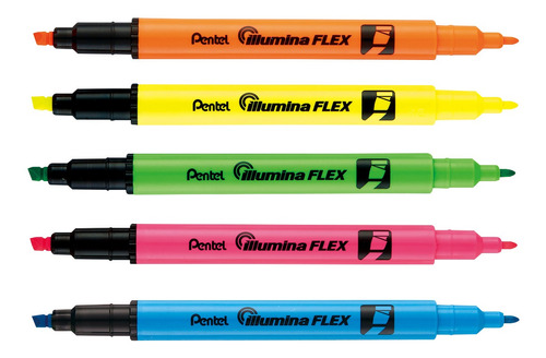 Caneta Marca Texto Pentel Illumina Flex 5 Cores Fluorescente