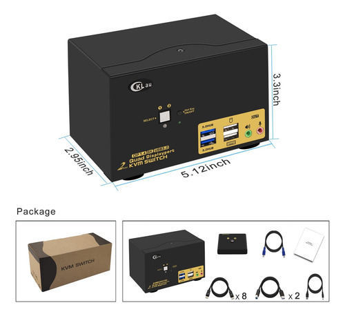 Cklau 2 Port Usb 3.0 Quad Monitor Displayport Kvm Switch Dp