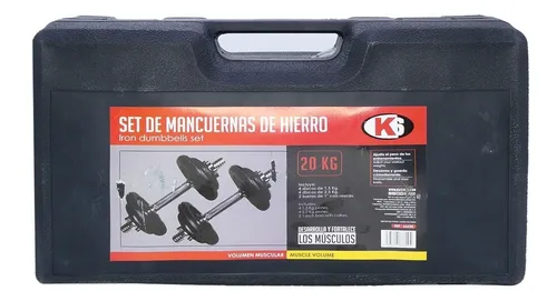Set Pesas Kit Mancuernas Discos Barras K6 20kg 44lb Estuche