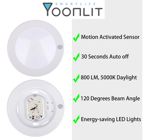 Yoonlit Lámpara De Techo Led Con Sensor De Movimiento Pir De