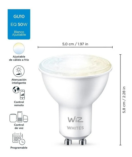 Lampara Led Smart Wiz Wifi Calido/fria Dicroica 4.9w Gu10