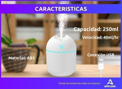 Humidificador Aromatizador De Ambientes Luz Led Usb 250ml