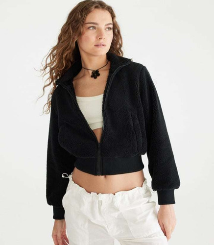 Chamarra Aeropostale Crop Sherpa  Talla 2xl De Mujer-a9