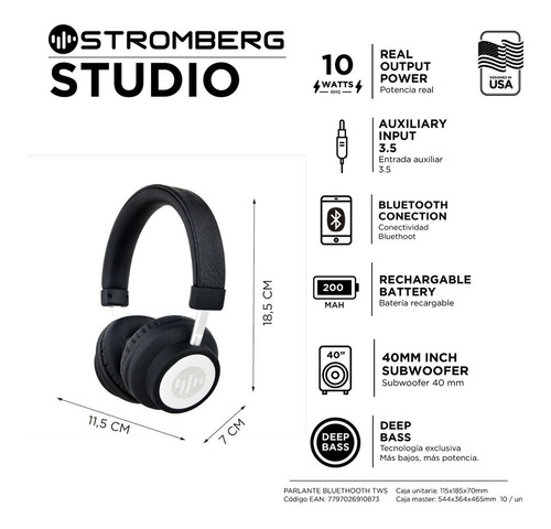Imagen 3 de 8 de Auriculares Inalámbricos Stromberg Studio Negro Y Plata