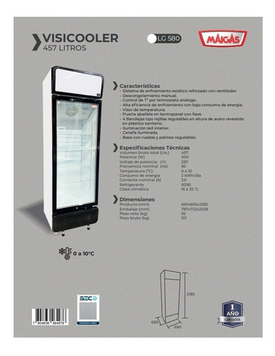 Visicooler Refrigerador Vitrina 457 Litros 218x99x69/dechaus