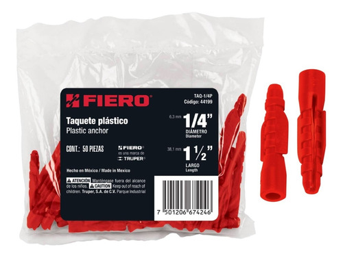 Taquete Plastico 1/4' Fiero 44199