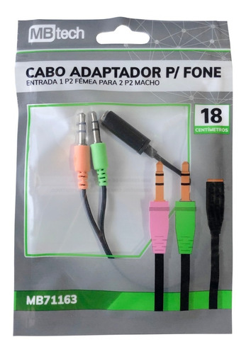 Cabo Adaptador P3 Femea P/ 2 P2 Macho Headset Fone Microfone