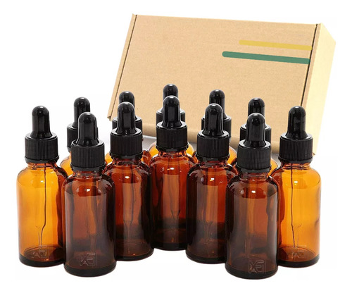 Envase De Vidrio Ambar 50 Ml Frasco Con Pipeta Negra X 10