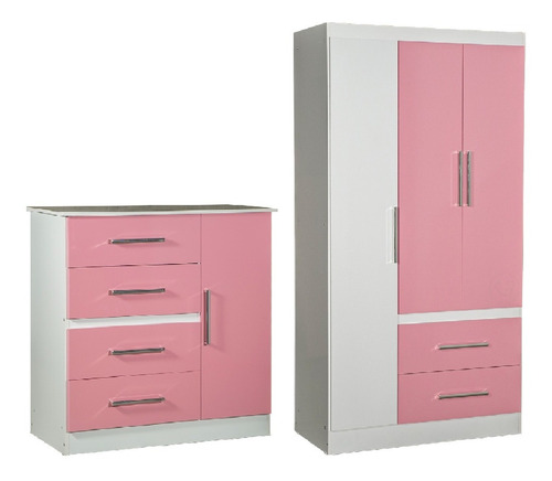 Juego De Dormitorio Bebes Niños Combo Comoda + Ropero Rosa