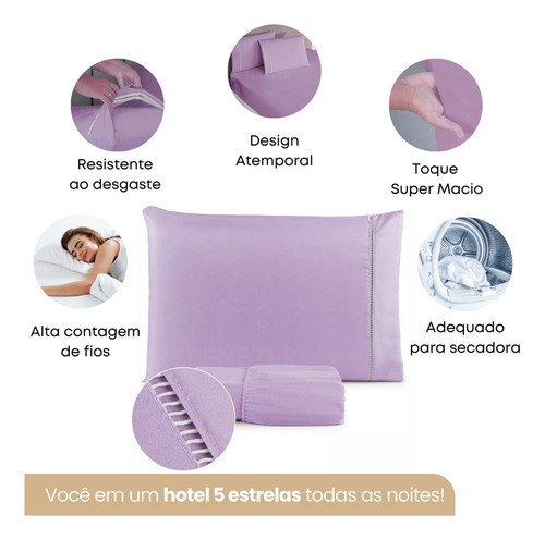 Jogo De Lençol 2 Peças Solteiro Padrão Fronha Ponto Palito 400 Fios C/elástico Extra Macio Suave Cor Lilás Premium