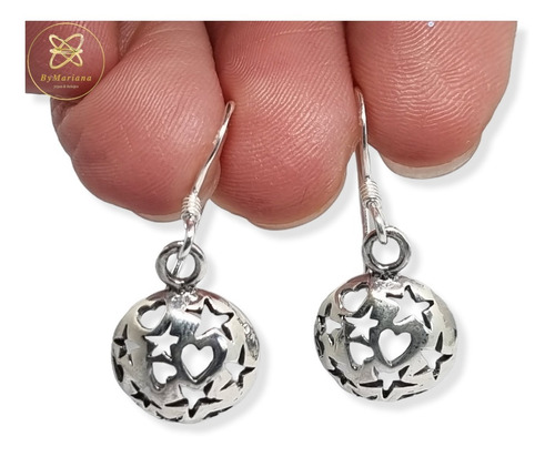 Imagen 2 de 7 de Aros Plata Colgante Con Estrellas Y Corazones