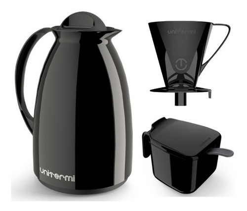 Kit Café Chá Garrafa Térmica 600ml + Coador E Açucareiro