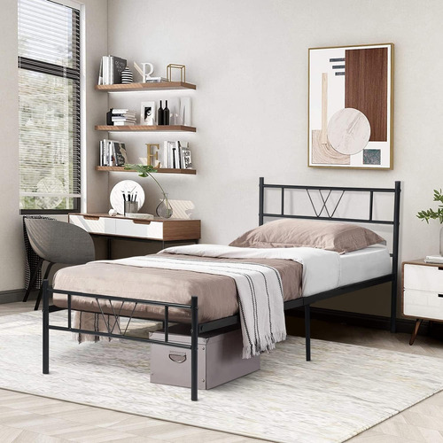 Base Metal Cama Soporte Recamara Individual Negro