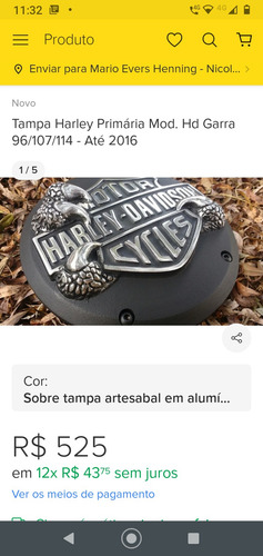 Tampa Primária Harley Davidson Mod. Hd Garra F.19 Diam.156mm