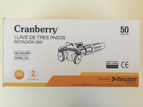 Llave De Tres Pasos Rotación 360 Cranberry Caja X 50 U.