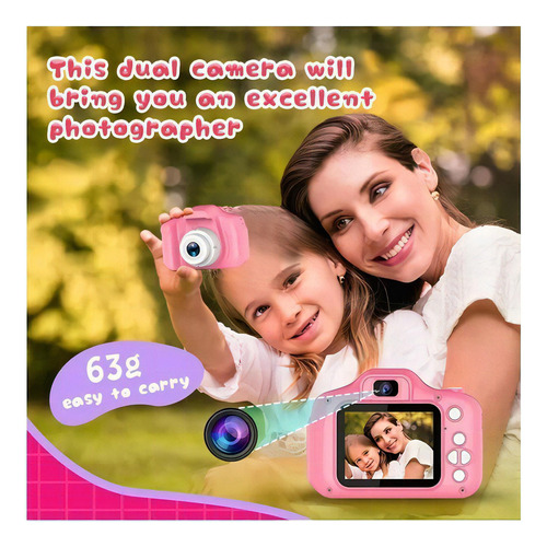 Camara Hd Digital Para Niños Con Tarjeta Sd De 32 Gb Seckton Color Rosa