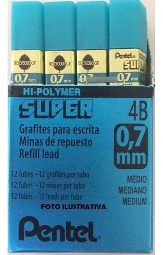 Grafite Pentel Hi-polymer Original - 0,7mm 4b - 12 Tubos