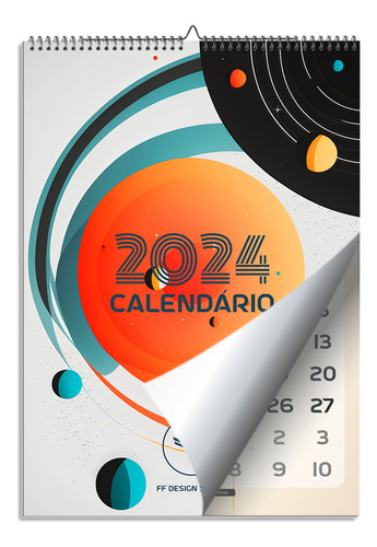 Calendário De Parede 2024 - De Pendurar. Tema: Planetas