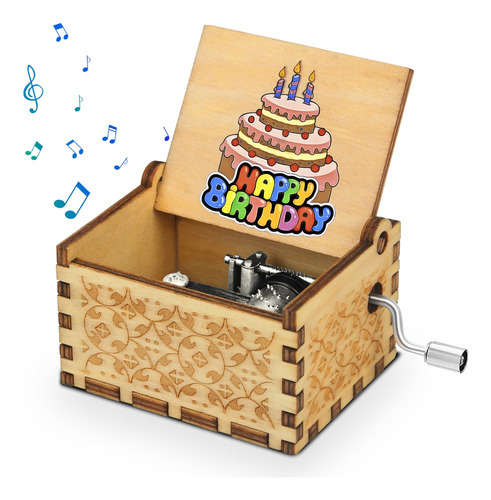 Caja De Música De Madera Cumpleaños Grabada Regalo Mini Para