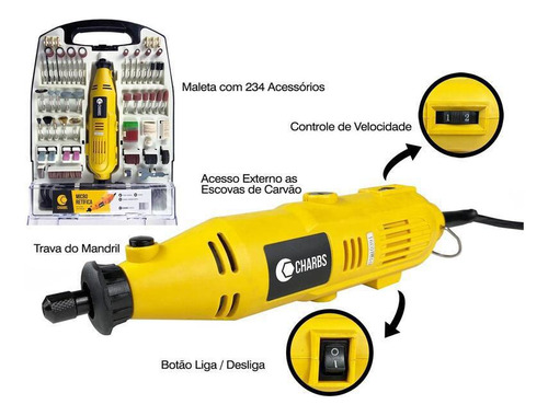 Micro Retífica Com 234 Acessórios E Maleta Charbs Ch2904-x