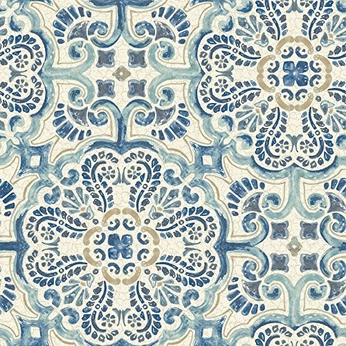 Papel Tapiz - Nuwallpaper Nu2235 Blue Florentine Tile Peel A