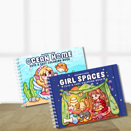 Kit Livro Para Colorir Girl Spaces E Ocean Home Relaxante Com Adoráveis Desenhos Simples Para Adultos E Adolescentes 50 Folhas 180g Capa Dura A5 Estilo Colorir Bobbie Goods