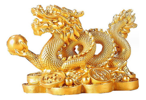 Estatua de dragón chino Lucky Collection Feng Shui, color dorado