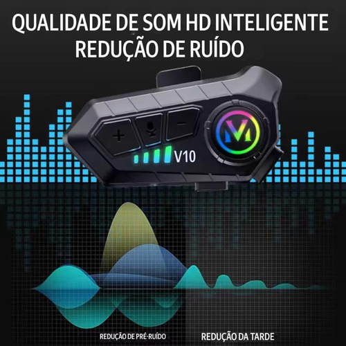 Fone Comunicador para Capacete de Moto Sem Fio V10 com Microfone TSF Parts intercomunicador cor preto