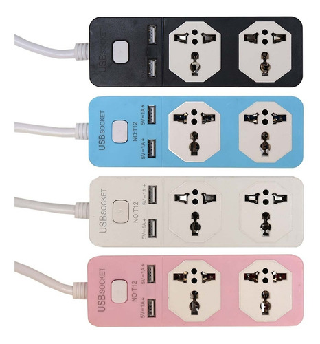 Barra Multicontacto 2 Enchufes Universales 2 Cargador Usb 2m Color Blanco