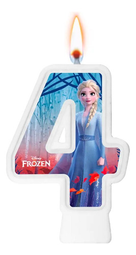 Vela De Aniversário Numeral Frozen Elsa Azul N 4