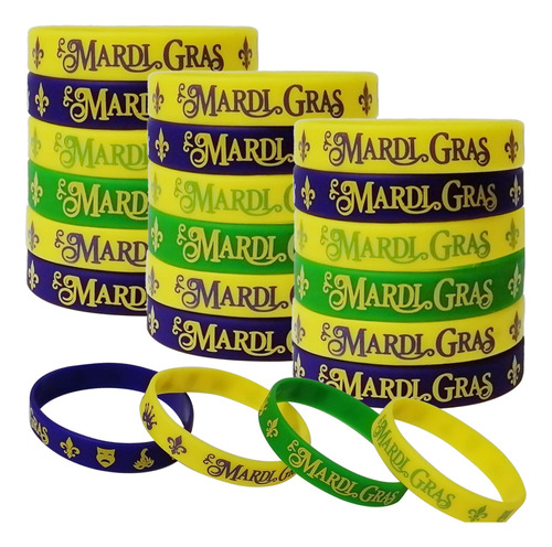 60 Pulseras De Goma Para Fiestas De Mardi Gras, Suministros