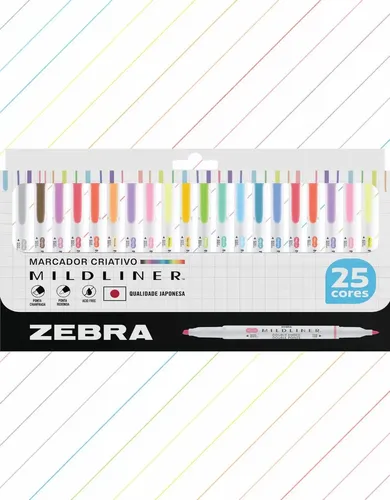Marca-texto Zebra Mildliner Ponta Dupla Estojo 25 Cores
