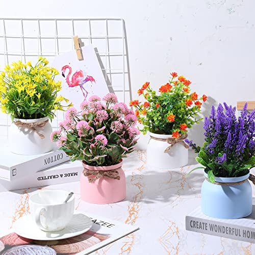 Cindeer 8 Piezas De Flores Artificiales En Maceta Plantas F